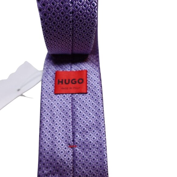 NWOT Hugo Boss Designer Slim Neck Tie Geometric Purple Silk Italy Made - Picture 5 of 6